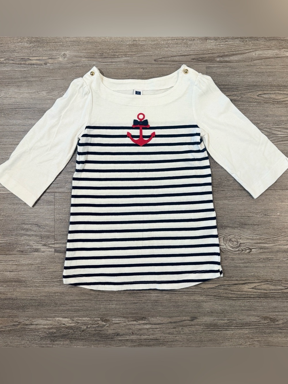 Janie & Jack Nautical Anchor Top Girls Size 5 Coastal Preppy Sailor 3/4 Sleeve